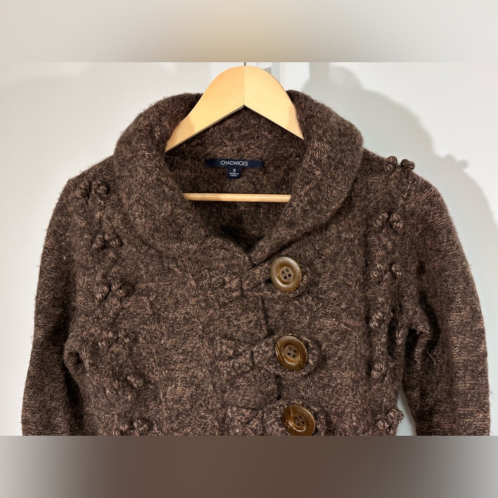 Chadwicks Textured Lambswool Button Cardigan Brow… - image 5
